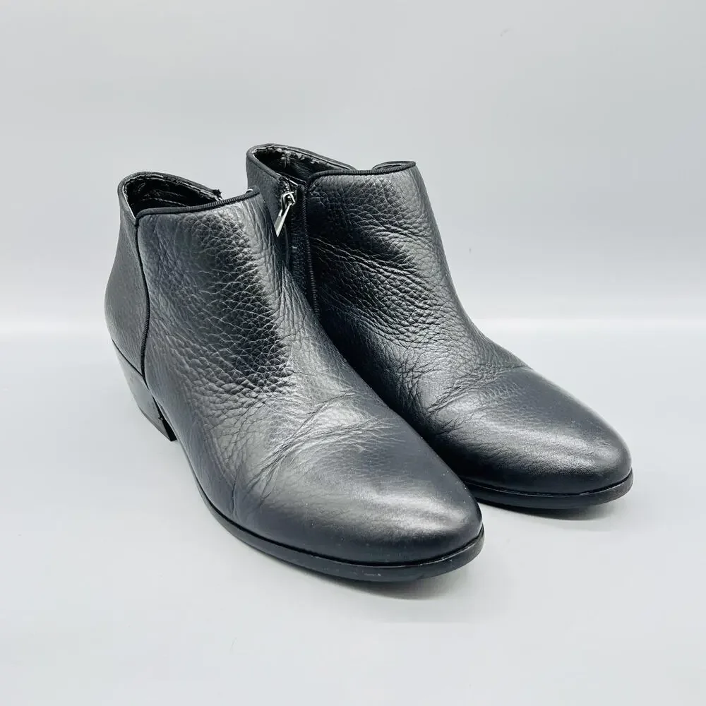 Sam Edelman Boots Womens 9 Black Leather Ankle Zip Low Block Heel Booties Shoes